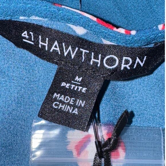 41 Hawthorn Teal Floral Pleated Short Sleeve Blouse Women’s Med Petite NWT - Picture 7 of 7